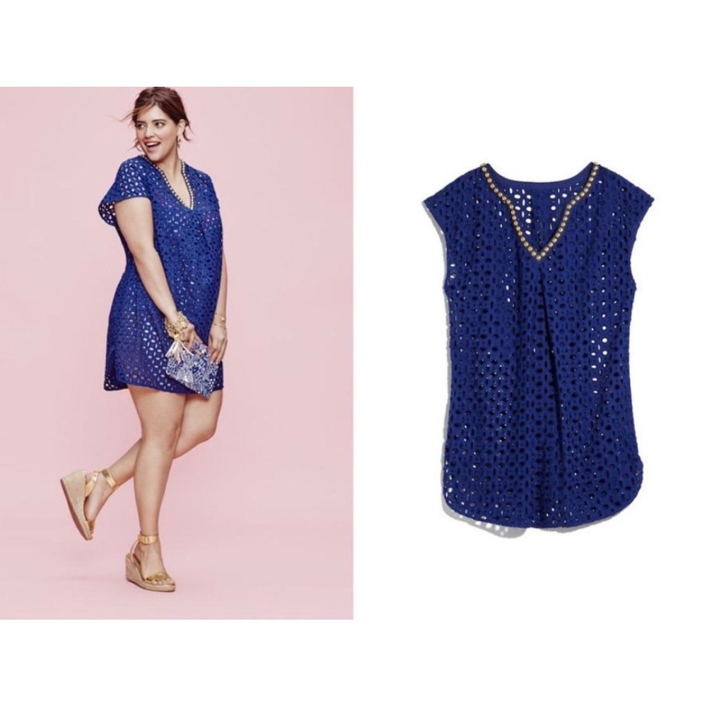 Lilly Pulitzer for Target Blue Eyelet Studded V-Neck Sleeveless Top XS